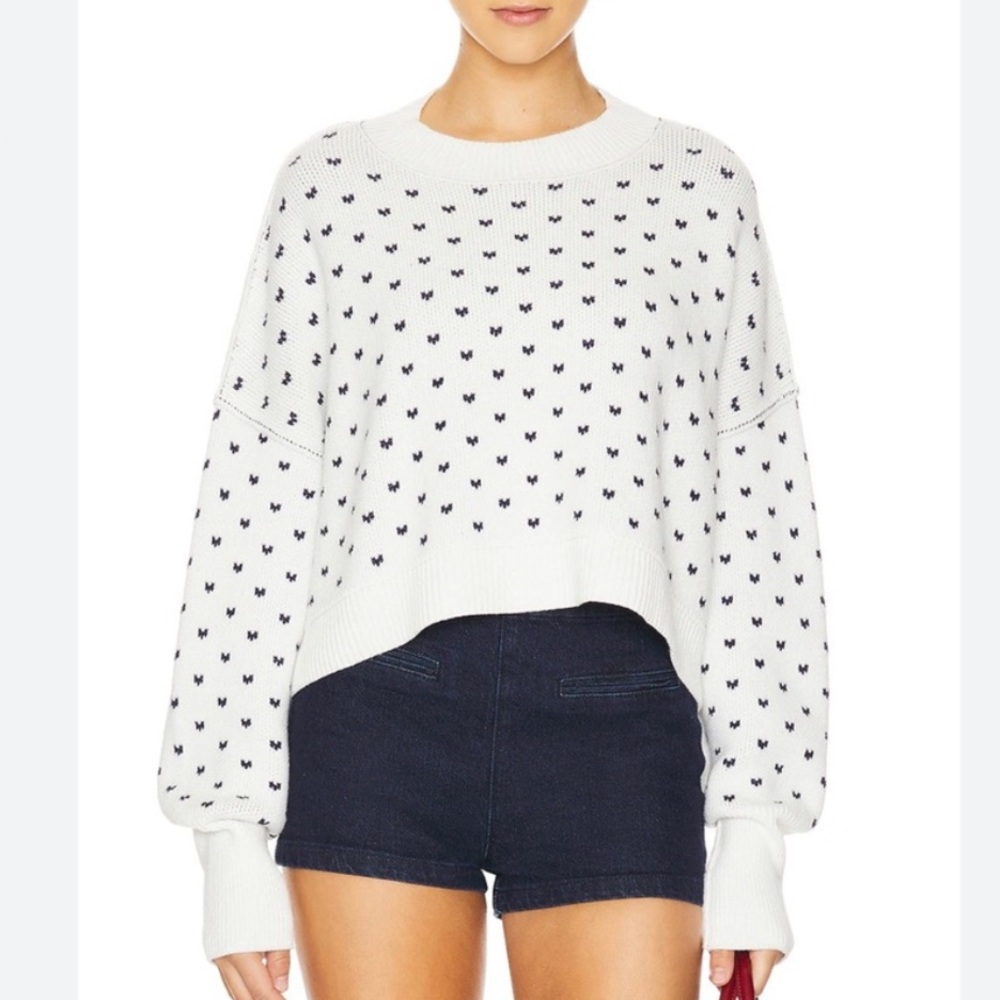 NWT FREE PEOPLE EASY STREET WHITE PATTERN CROPPED RIBBED OVERSIZED SWEATER S